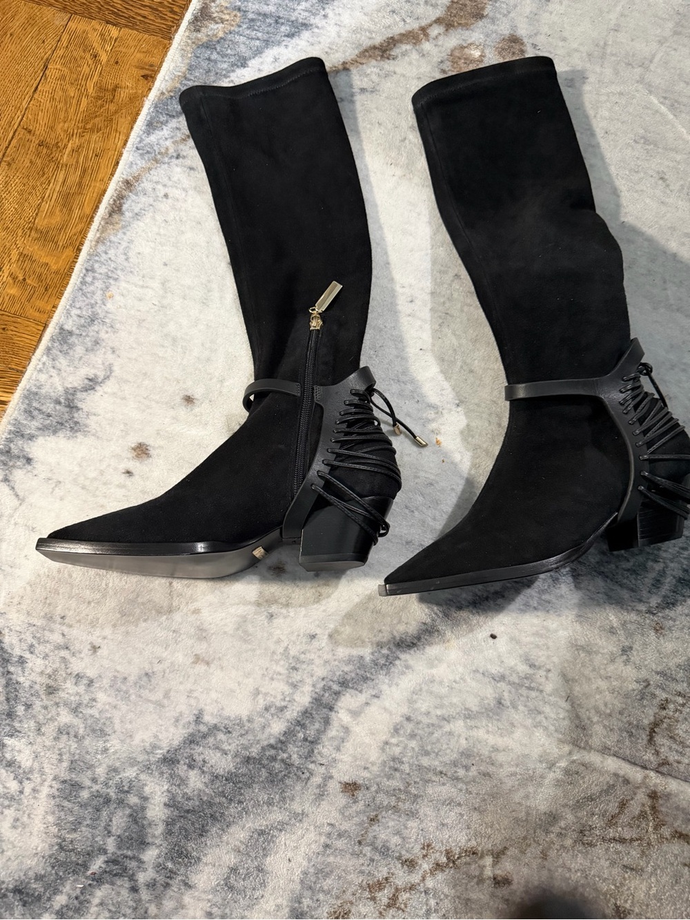 Black Women's Pointed Western Knee Boots - Sleek Suede Fashion Boot